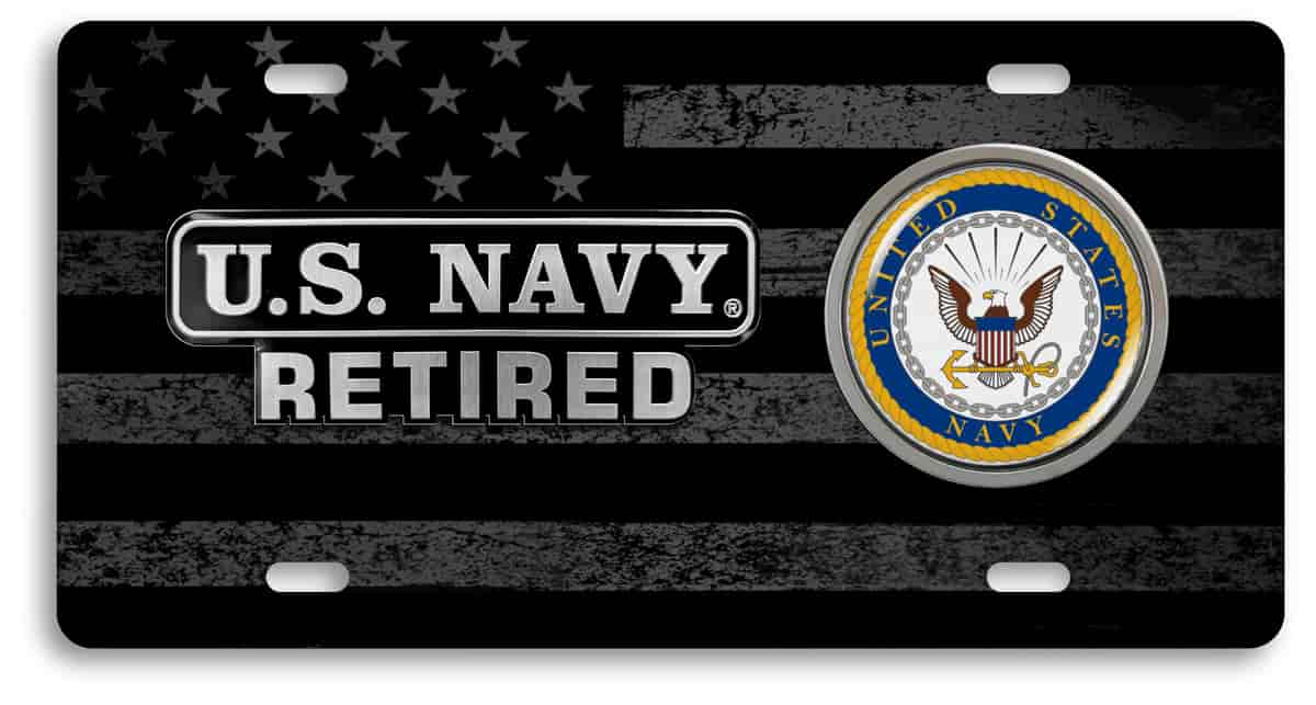 U.S. Navy Retired - Stainless Steel Car License Plate